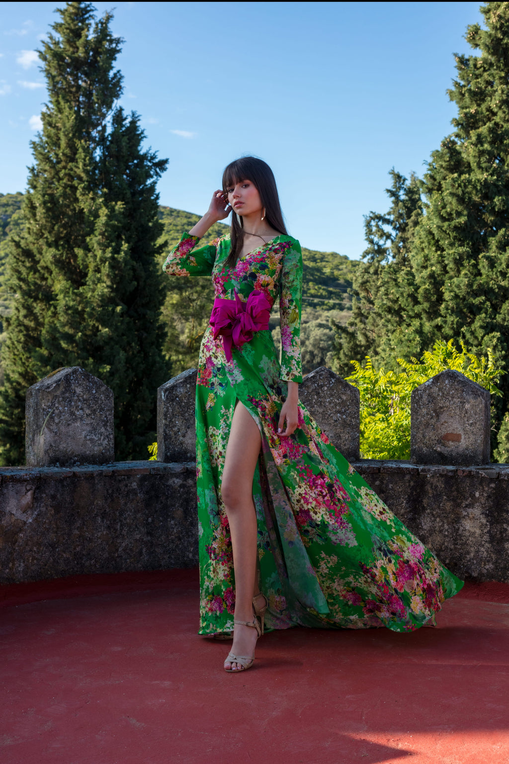 VESTIDO  VERDE ESTAMPADO VUELO