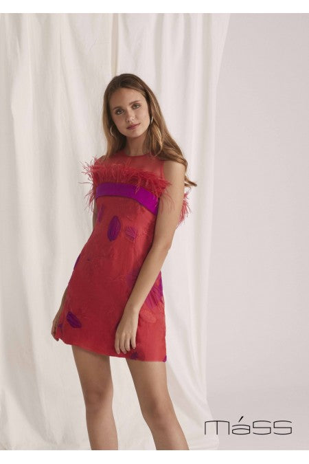 MINI VESTIDO CON PLUMAS Y TRANSPARENCIAS - Valarino Spain